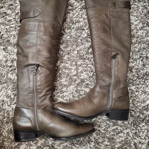 Schutz Riding Boots Strap Buckle Boots Leather Knee High Boots Sz 9 Dark Gray